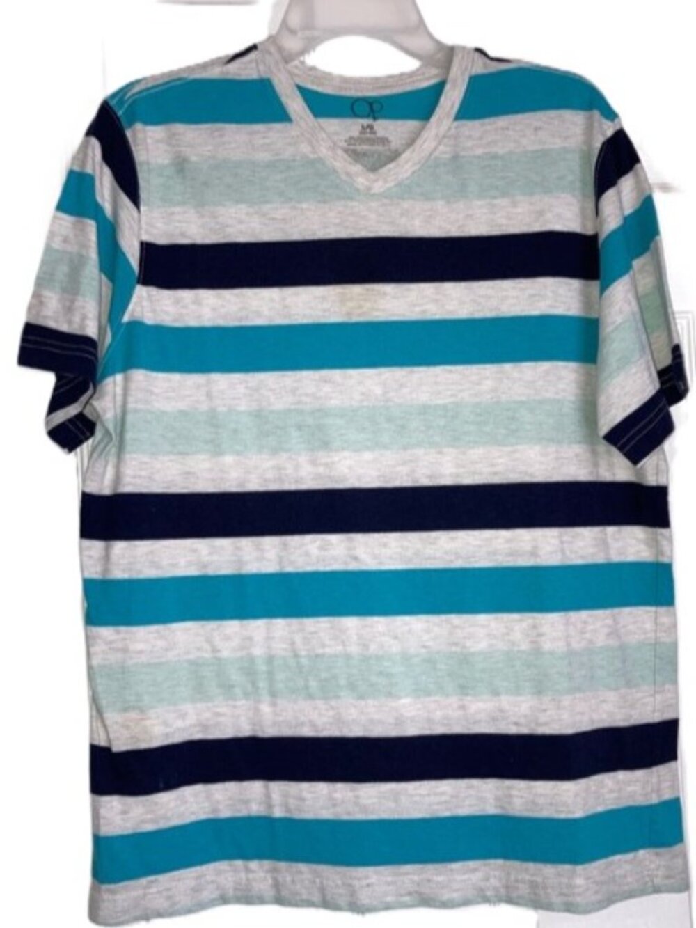 OP OCEAN PACIFIC V-Neck Stripe Short Sleeve Tee Horizontal Stripes Mens Large